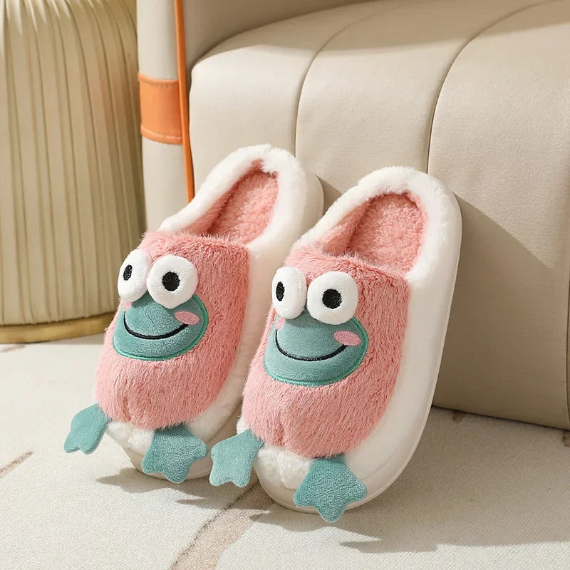 Womens House Slipper Female Frog Bear Winter Warm Kawaii Cartoon Plush Contton Indoor Non Slip Funny Cute Fuzzy Home Floor Shoes