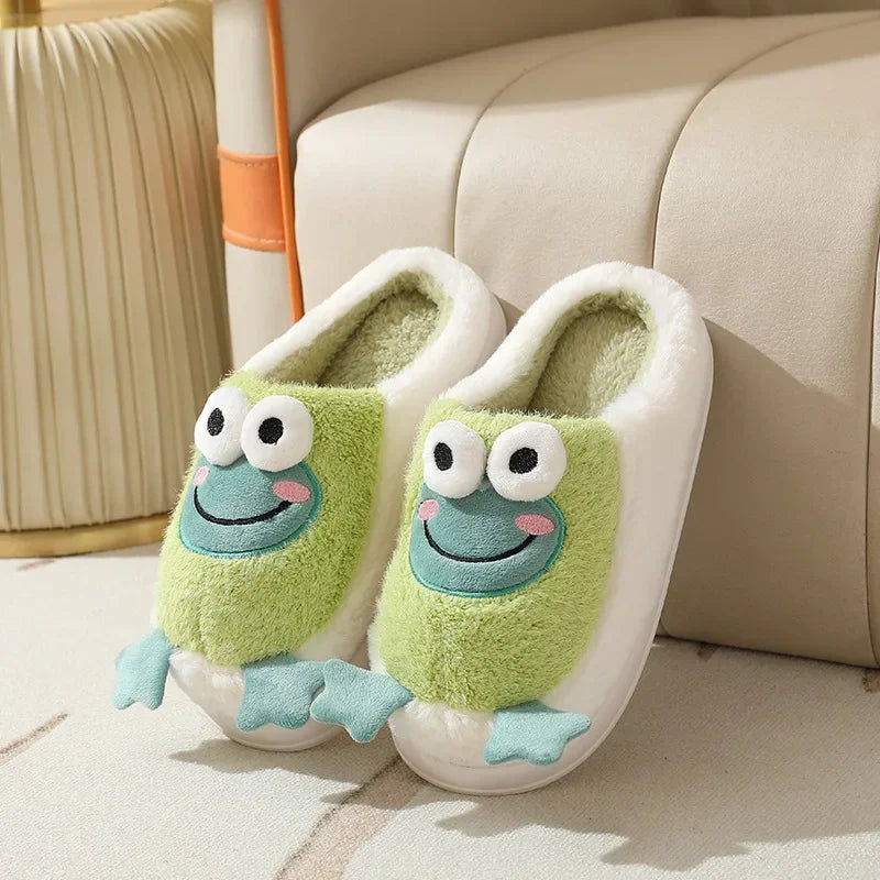 Womens House Slipper Female Frog Bear Winter Warm Kawaii Cartoon Plush Contton Indoor Non Slip Funny Cute Fuzzy Home Floor Shoes