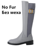 FEDONAS Elegant Women Knee-High Boots Autumn Winter Splicing Genuine Leather Belt Buckle Side Zipper Party Office Shoes Woman