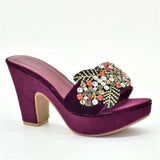 African Women Party Pumps Decorated with Rhinestone Shoes for Wedding Women Wedges Shoes for Women Platform Heels Nigerian Pumps