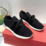 Loro*p23 Summer New Wool Sports Shoes Lace-up Knitted Breathable Casual Thick Bottom Couple Style Flats