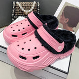 Thick-soled hole shoes winter velvet women's fashion outer wear removable cotton slippers warm and non-slip slippers