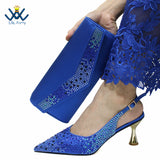 Coffee Color Fashion Italian Women Shoes and Bag Set High Quality New Full Shinning Crystal Slingbacks Pumps for Wedding