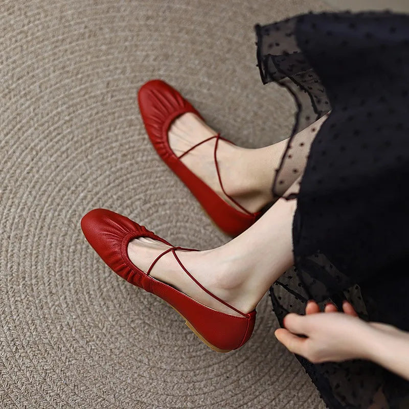 New Women's Ballet Flats Elastic Band Slip on Flat Shoes Women Square Toe Soft Sole Boat Shoes Comfortable Ladies Shoes 9826N