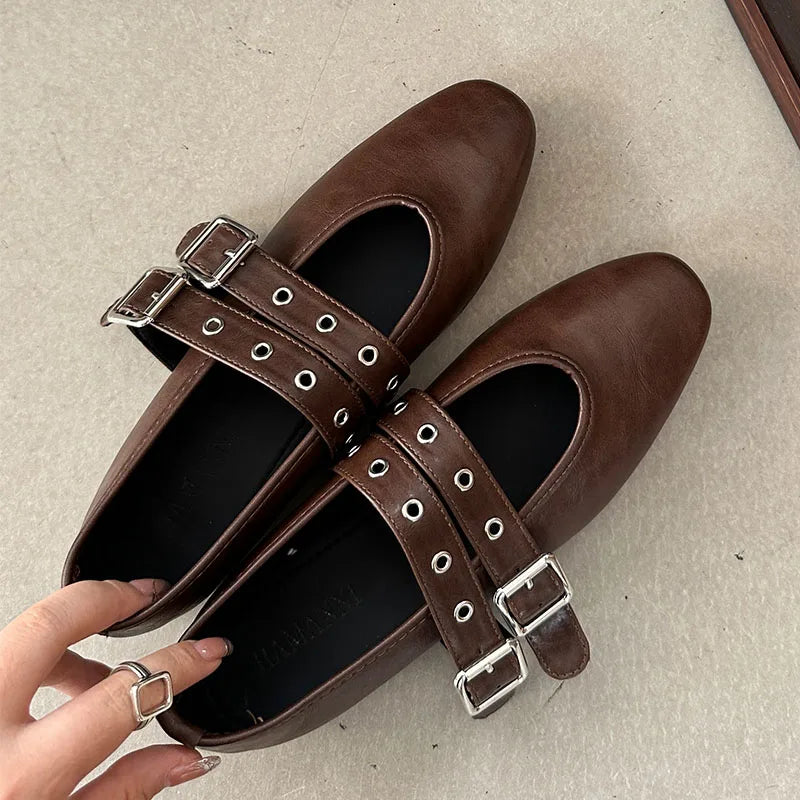 Female Buckle Strap Footwear Ballet Flats Fashion Women Dance Shoes Spring Round Toe Ladies Flats With Lolita Shoes
