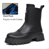 RIZABINA Ankle Boots Real Leather Winter Thick Plush Zipper Chunky Heel Women's Booties Ladies Fashion Non-slip Platform Shoes
