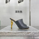 2024 Runway New Square Toe Leather Slippers Strange Style High Heels Colorful Mules Women's Luxury Designer Party Brand Shoes