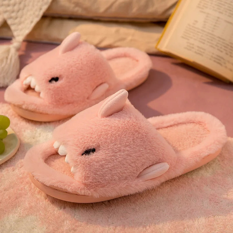 Bebealy Women Shark Slippers Plush Slippers Winter Fluffy Home Cloud Slippers Unisex Indoor Non-slip Warm Cotton Slippers 2023