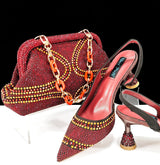 QSGFC 2024 New Designer Specials Italian Women Heels Shoes and Bag Set  Royal Green Color Comfortable With Rhinestone for Party