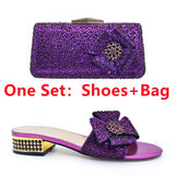 Italian Shoes and Bags Matching Set Decorated with Rhinestone Shoes for Women 2024 Designer Luxury Low Heels Slip On Party Pumps