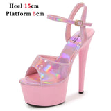 Women Sexy Show Sandals 15 17 20CM High Heels Sexy Platform Laser Color Sandals Girls Shoe for Party Club Striptease Shoes