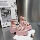 Brand New Design Goth Summer Sandals Women Platform Chunky High Heels Female Shoes Punk Thin Band 2023 Fashion Shoes For Woman