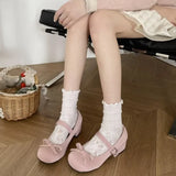 2024 New Sweet Vintage Mary Janes Shoes Women Lolita Kawaii Shoes Female Bow-knot Cute Designer Shoes Pink Heels