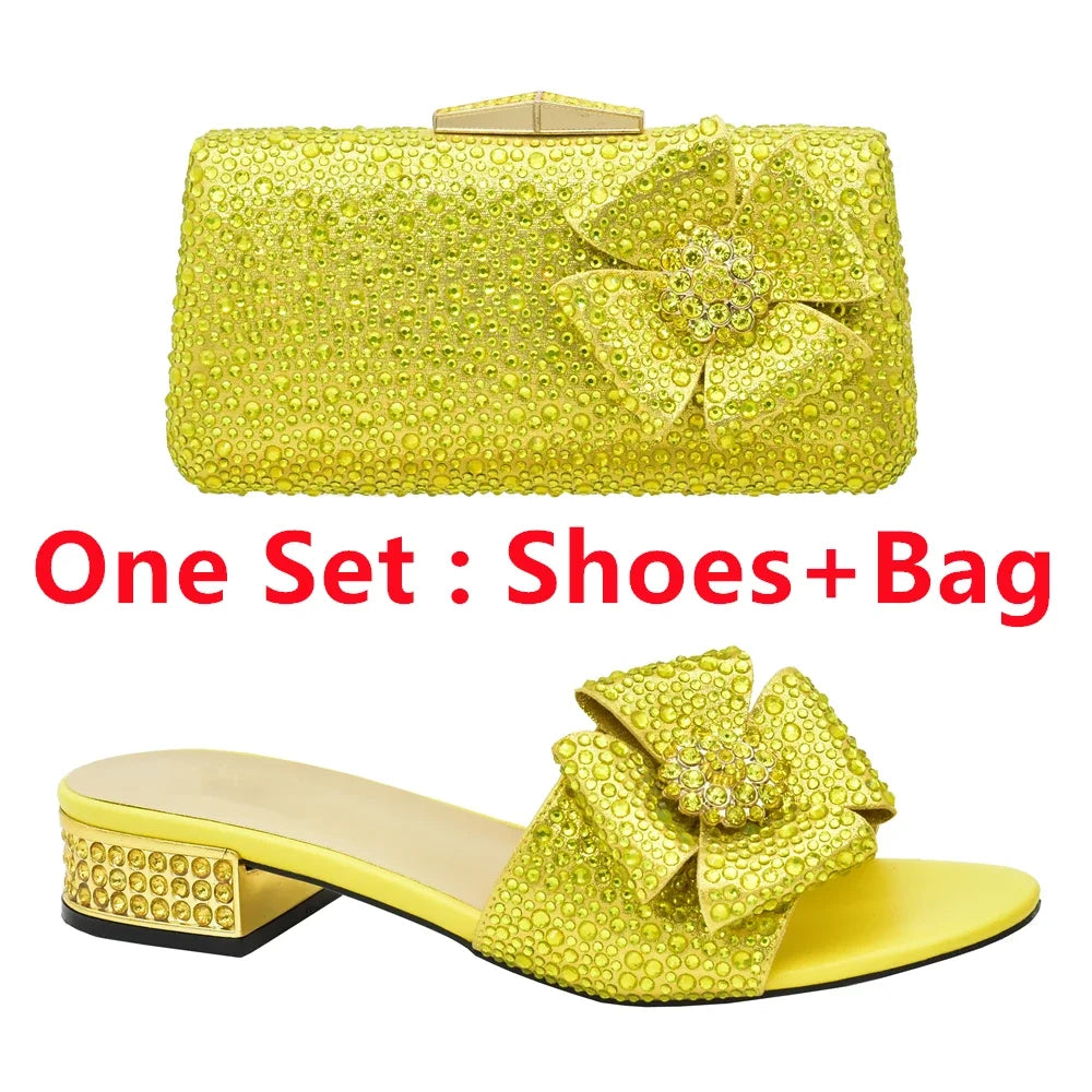 Italian Shoes and Bags Matching Set Decorated with Rhinestone Shoes for Women 2024 Designer Luxury Low Heels Slip On Party Pumps
