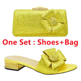 Italian Shoes and Bags Matching Set Decorated with Rhinestone Shoes for Women 2024 Designer Luxury Low Heels Slip On Party Pumps