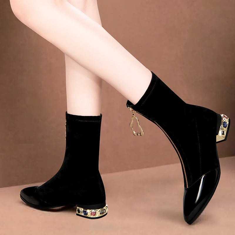 Comemore Booties Ladies Socks Boot Women Ankle Shoes 2023 Stockings Autumn Winter Rhinestone Heel Black New Women's Rubber Boots