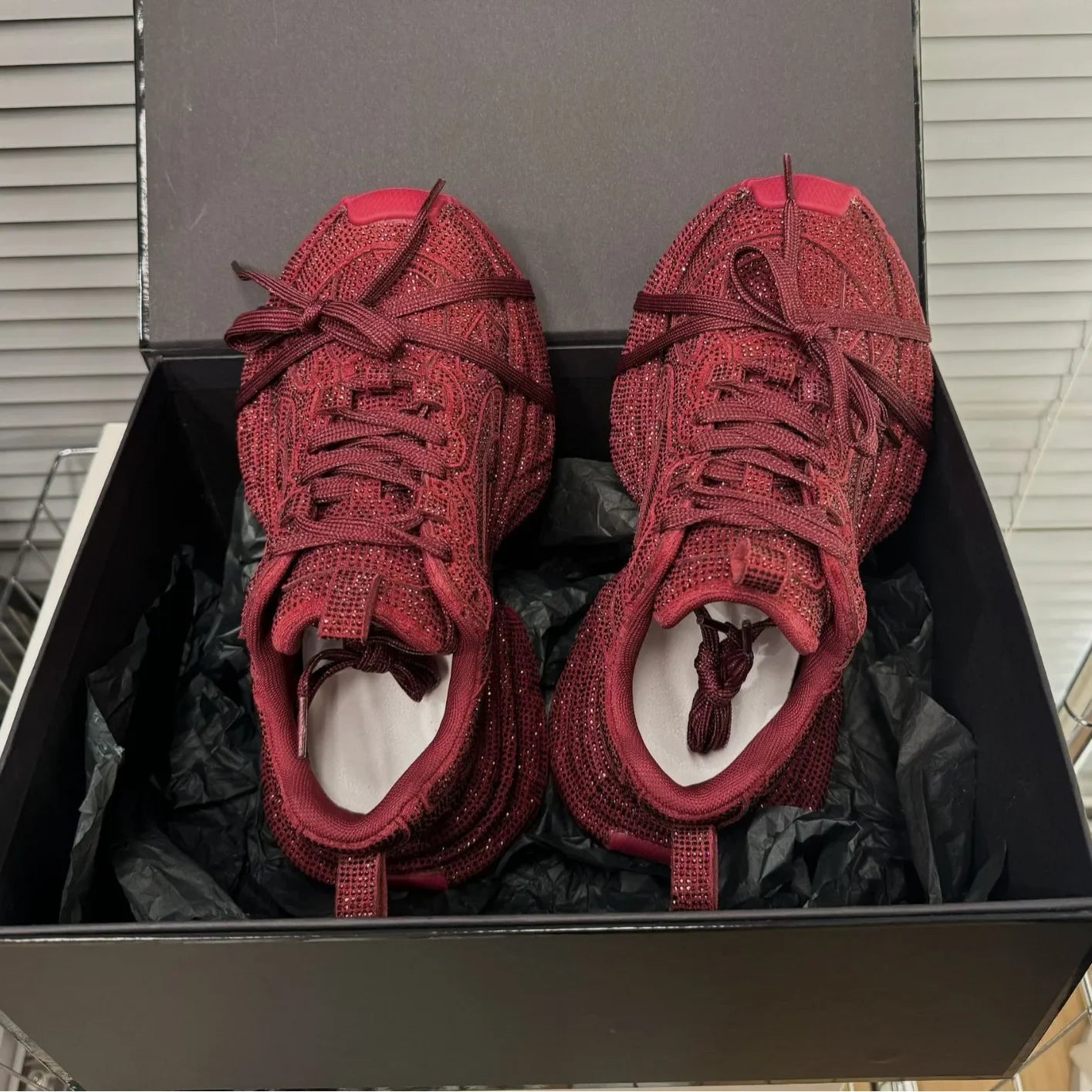 2024 Spring and Autumn New Women's Rhinestones Full of Diamonds Straps Thick-soled Angola Red Niche Sports and Leisure Dad Shoes