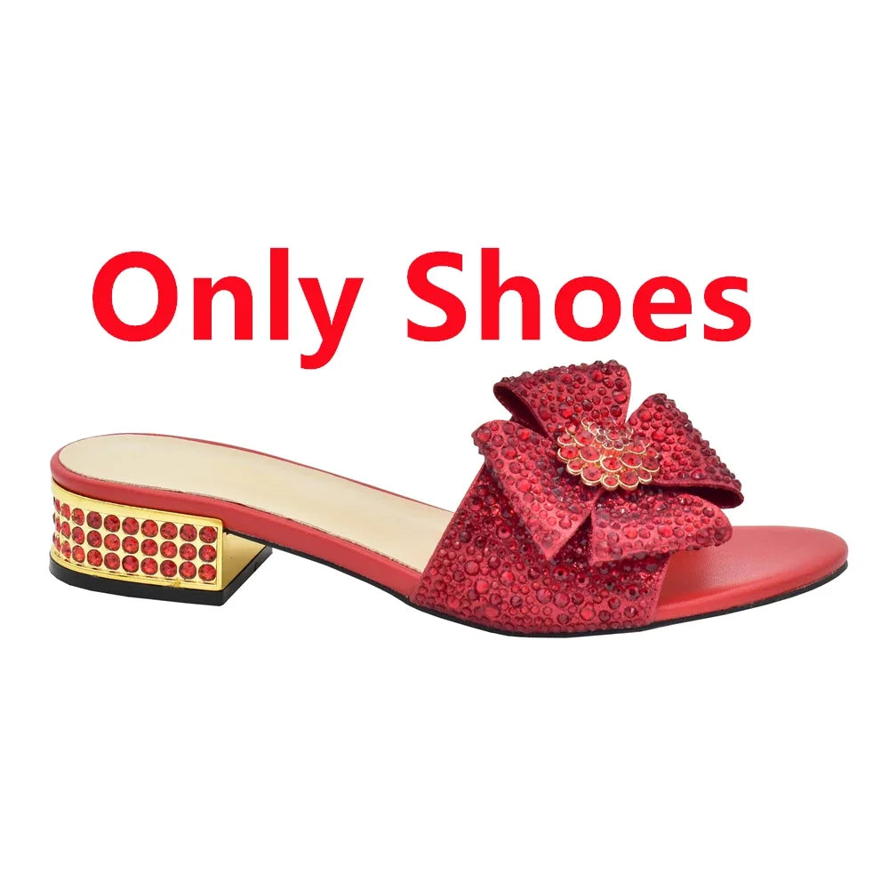 Italian Shoes and Bags Matching Set Decorated with Rhinestone Shoes for Women 2024 Designer Luxury Low Heels Slip On Party Pumps