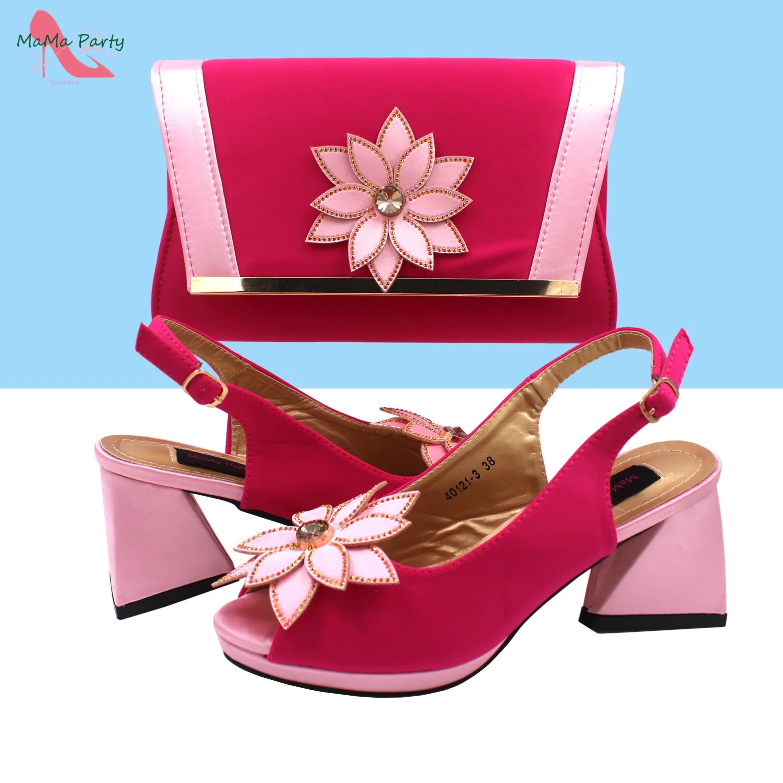 2024 New Arrivals Fashion Italian Design African Shoes and Bag to Match Comfortable Square Heels for Party in Fuchsia Color