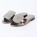 Designer Women Gold Flat Sandals Slides Mule Shoe Luxury Brand 2022 Shoes Woman Ladies Summer Flip Flops Slippers Fashion