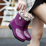 Rain boots for women, fashionable outdoor， waterproof anti-slip kitchen work rubber shoes with cotton warm rain boots for winter