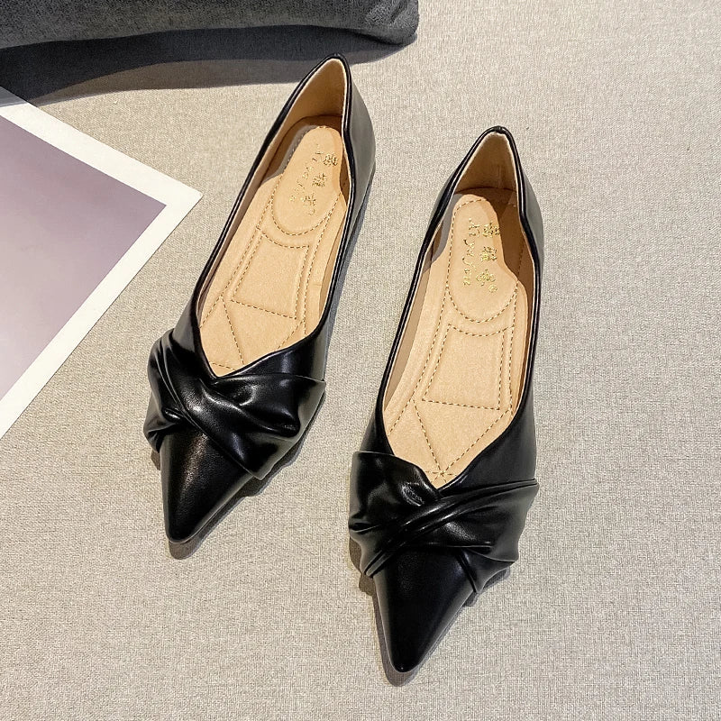 Pointed Shoes Women's Summer Soft Sole 2022 New Women's Shoes Shallow Mouth Scoop Shoes Flat Heel Solid Color Leather Flats