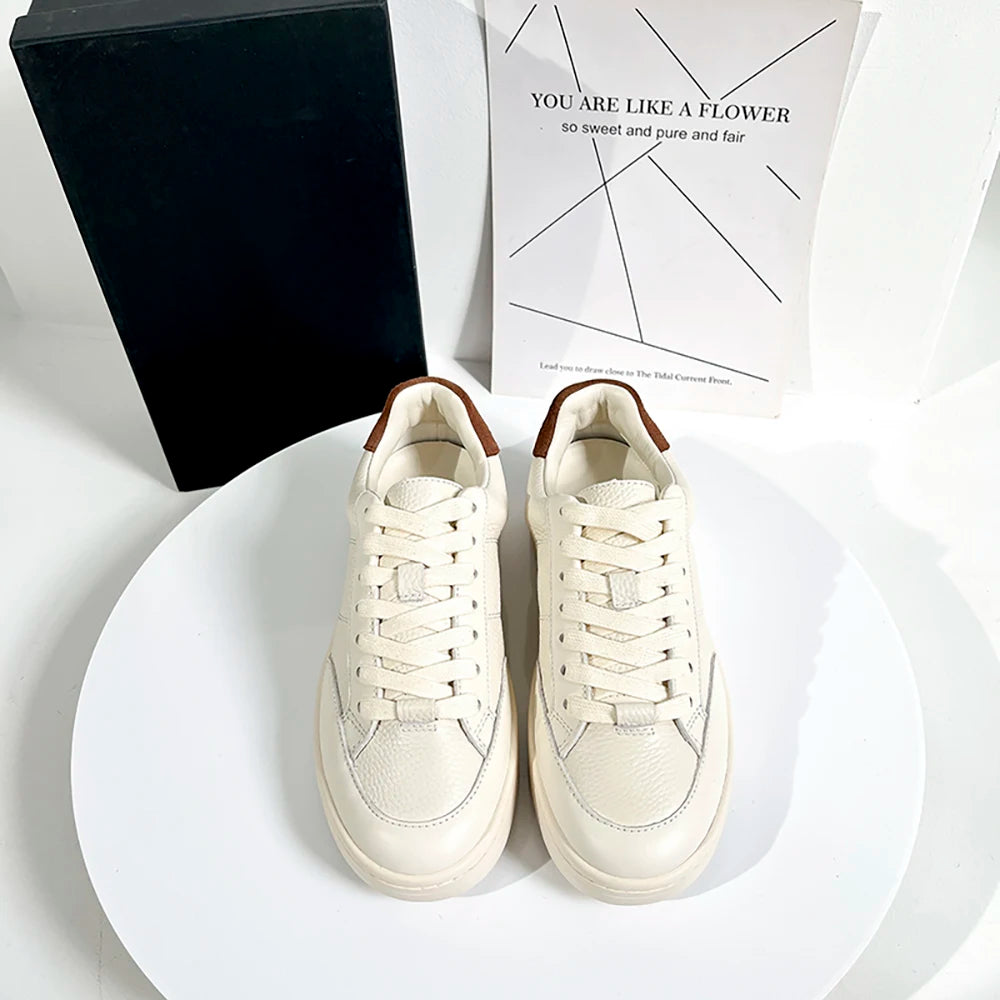 MOOQDAAX Women 2024 Spring Summer Fashion Genuine Leather Splice Sneakers Female Casual Simple Wild Flats Shoes Ladies