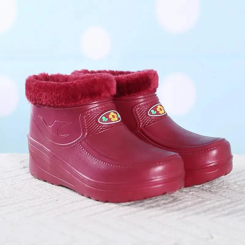 Women Waterproof Rain Boots Soft-soled EVA Plus Velvet Warm Snow Boots Low-top Non-slip Kitchen Shoes Outdoor Men Fishing Shoes