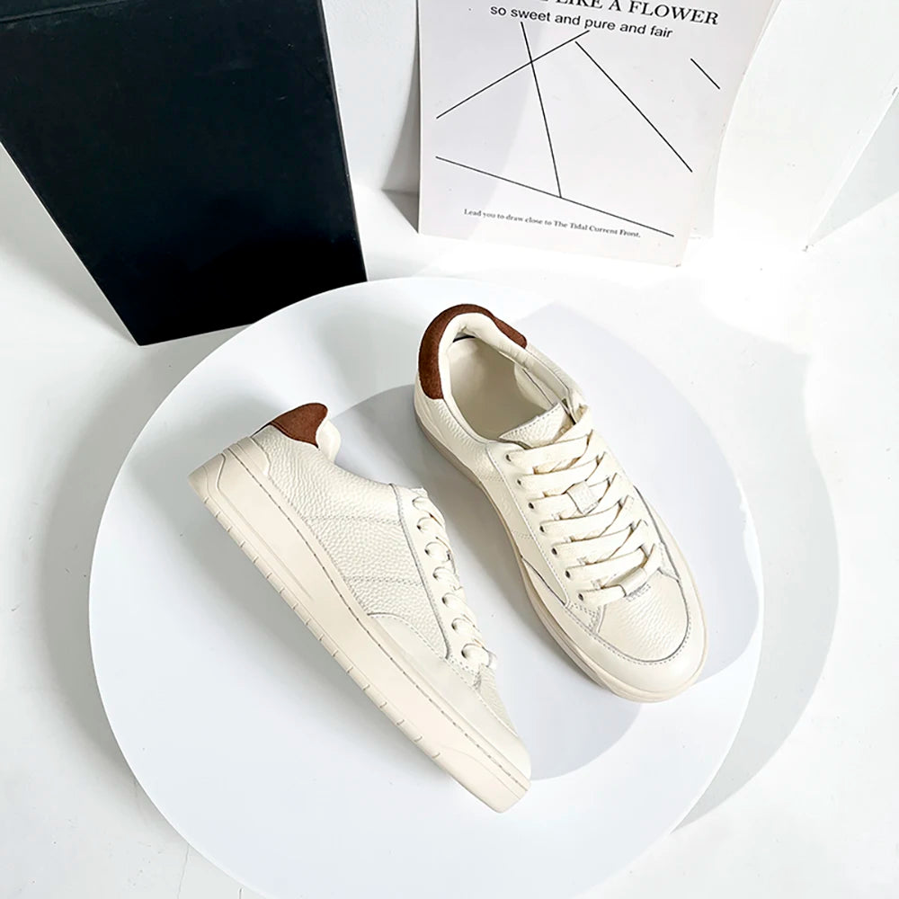 MOOQDAAX Women 2024 Spring Summer Fashion Genuine Leather Splice Sneakers Female Casual Simple Wild Flats Shoes Ladies