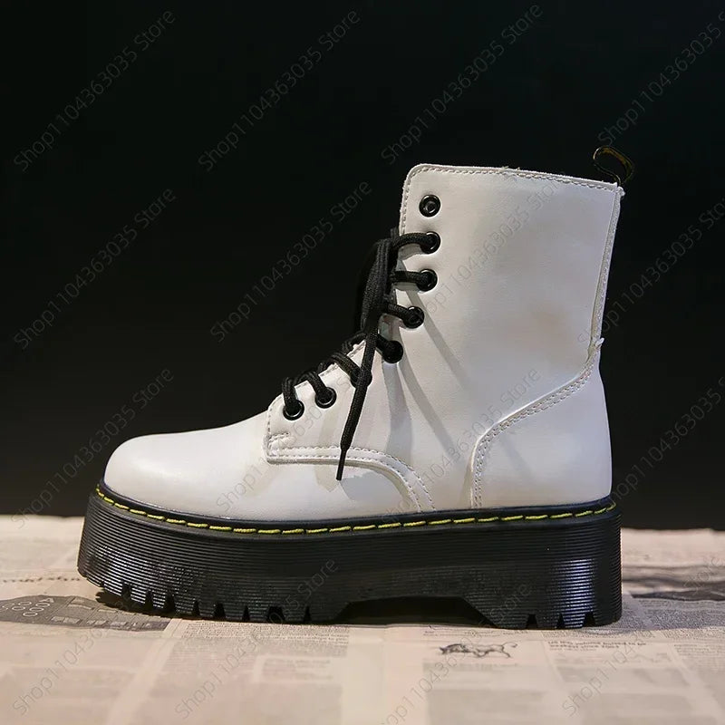 2025 Women Motorcycle Boots Casual Shoe Woman Leather Minimalist Classic Punk Female Goth Shoes Platform Boots Women Botas Mujer