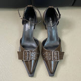 Female Pointed Toe Footwear Ankle Strap Ladies Medium Heels Shoes Shallow New 2025 Fashion Buckle Women 4cm Heels Pumps Shoes