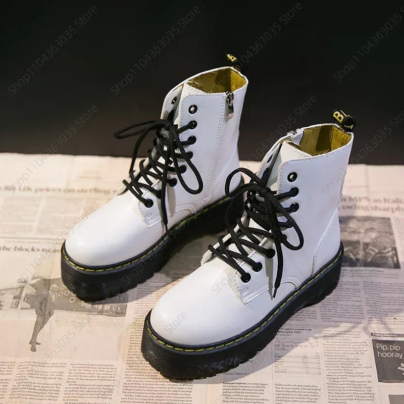 2025 Women Motorcycle Boots Casual Shoe Woman Leather Minimalist Classic Punk Female Goth Shoes Platform Boots Women Botas Mujer