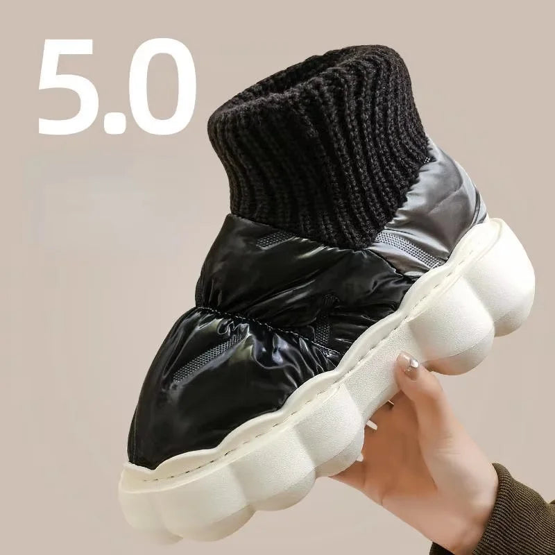Chunky High Heels 5cm Women's Ankle Boots Winter Platform Soft Female Cotton Shoes Outdoor Waterproof Non-slip Woman Snow Boot