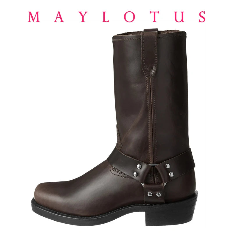 Size 39-48 Luxury Retro Cowboy Boots Men Mid Calf Western Boot Men Pu Leather Man Slip On Shoes Winter Knight Boots Booties