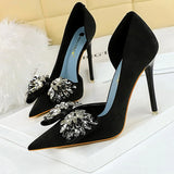 BIGTREE Shoes Rhinestone Bow Women Pumps Luxury Banquet Shoes Sexy High Heels Women Stilettos Party Shoes Large Size 41 42 43