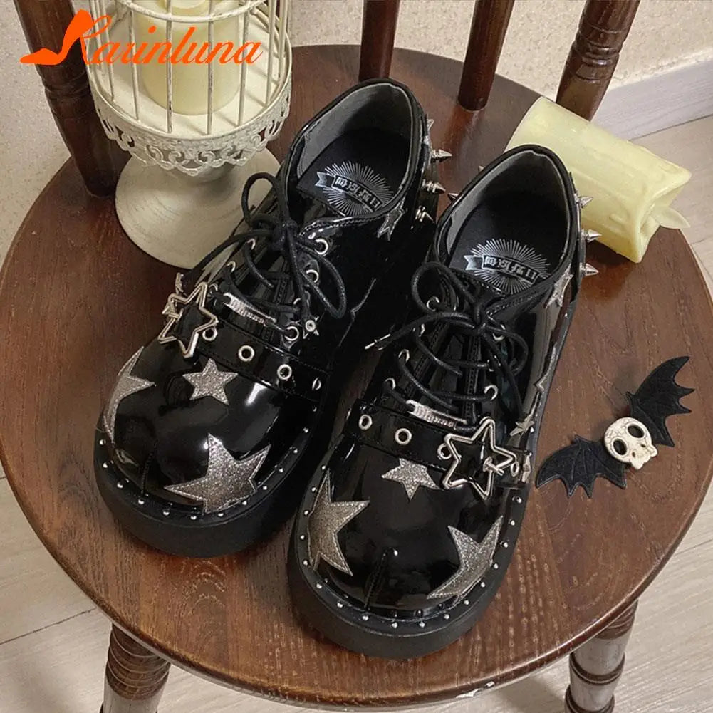 Wedge High Heels Y2k Shoes 2023 Summer Hot Star Graffiti Women Shoes On Platform Punk Gothic Lolita Mary Jean Platform Shoes