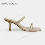Women Summer Medium Heel Slippers Square Toe Heeled Slippers Casual Leather Stiletto Luxury Brand Shoe Fashion 2024 New Roman
