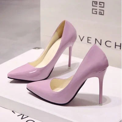 New Solid Color Pumps Women High Heel Shoes Female Fashion Patent Leather Sexy Pointed Toe Thin Heel Wedding Shoes Size 44