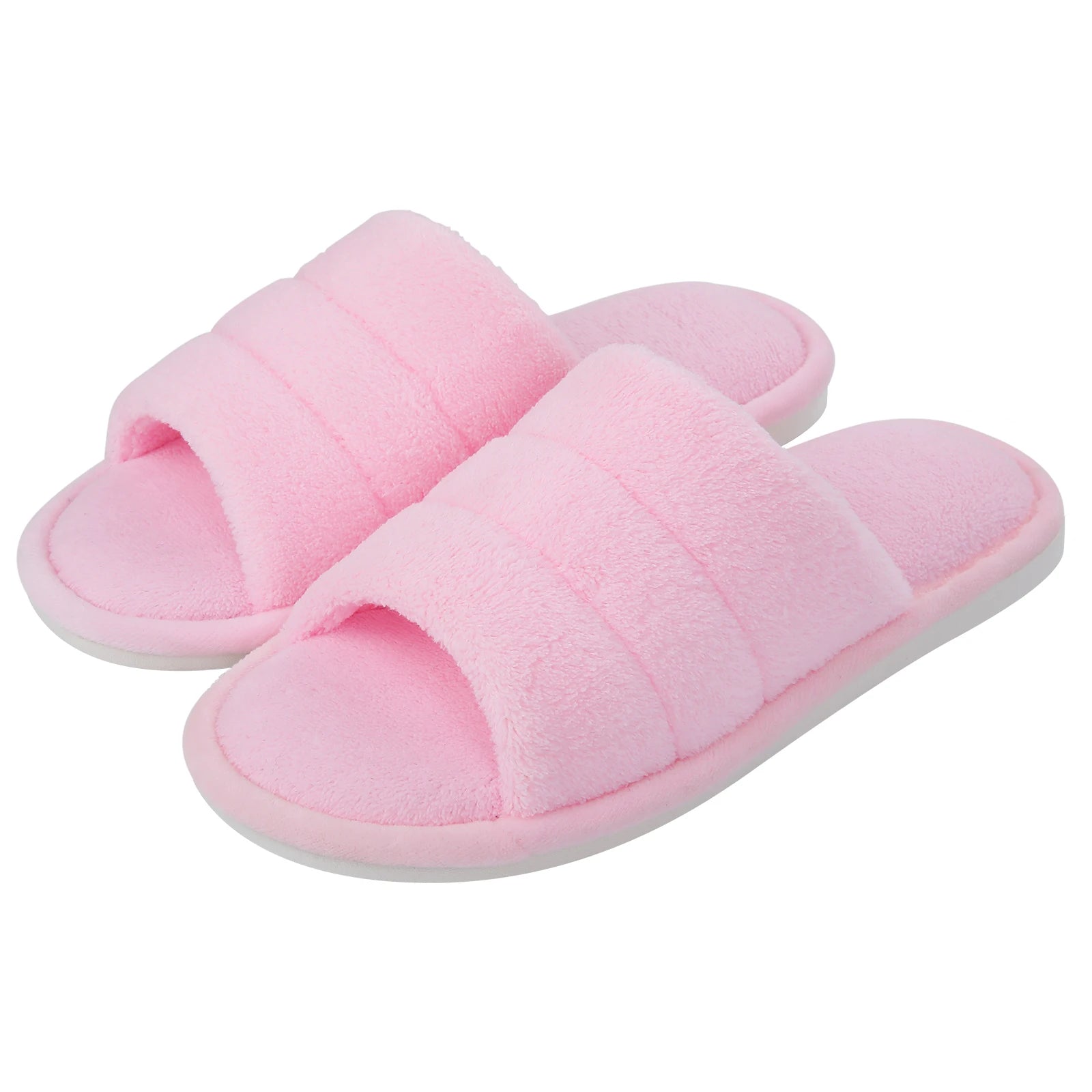 Comwarm Plush House Slippers For Women And Man Open Toe Cozy Cotton Shoes Indoor Outdoor Flat Soft Breathable Non-slip Sandals
