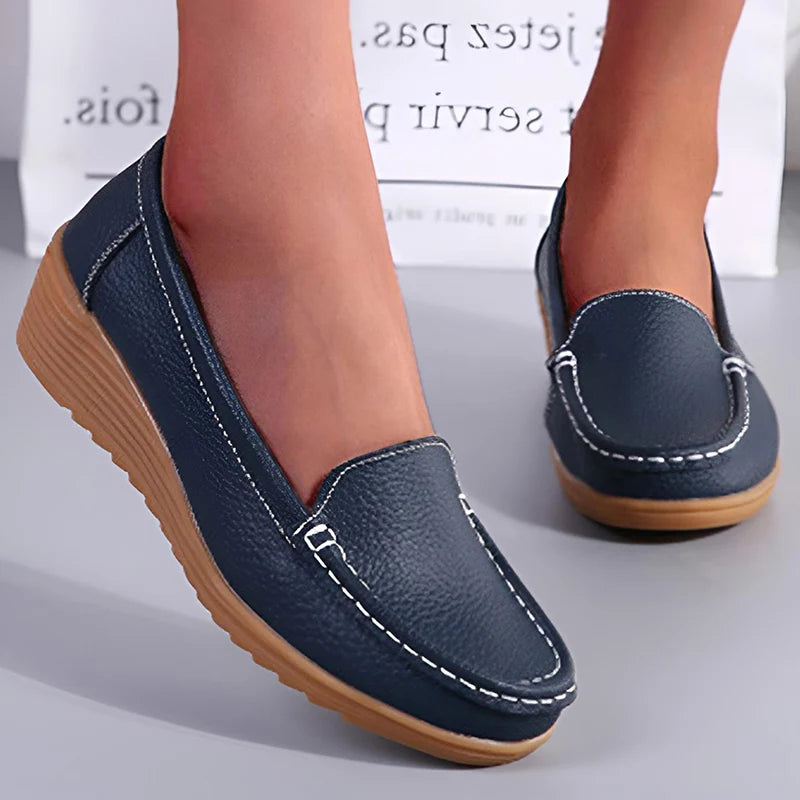 Leather Shoes For Women Flats White Black Loafers With Heels Shoes Casual Women's Moccasins Slip On Flat Shoes Summer Footwear
