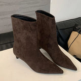 Fashion Pointed Toe Flock Women Ankle Boots Shoes With Low Heel Designer Footwear Slip On Ladies Modern Short Booties Shoes