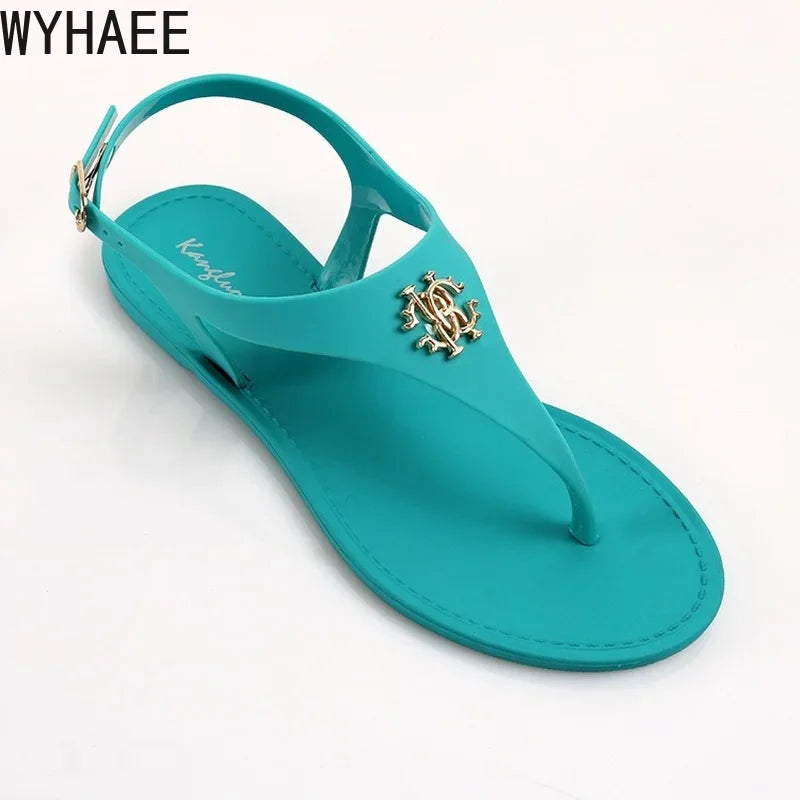 2023 New Summer Women's 、 Fashion Sandals Open Toe Jelly Flip Flops Non-slip Buckle Flat Sandals All-match Women's Sandals