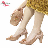 Fuchsia Color Italian Classics Design African Women Shoes and Bag Set High Quality with Shinning Crystal for Wedding Party