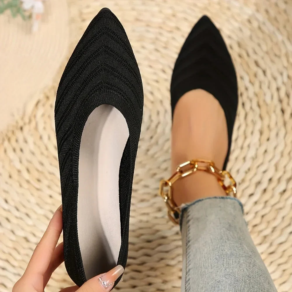 Women Pointed Toe Flat Shoes Solid Color Knitted Slip on Shoes Women Casual Breathable Ballet Flats Woman Loafers Mary Jane Shoe