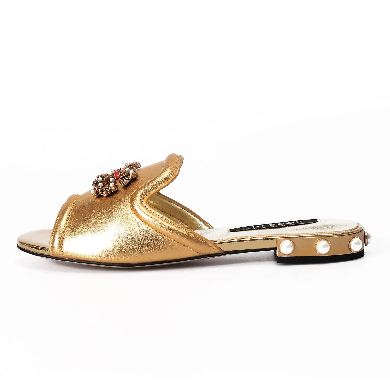 Designer Women Gold Flat Sandals Slides Mule Shoe Luxury Brand 2022 Shoes Woman Ladies Summer Flip Flops Slippers Fashion