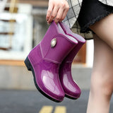 Rain boots for women, fashionable outdoor， waterproof anti-slip kitchen work rubber shoes with cotton warm rain boots for winter