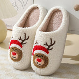 Christmas Comfortable Home Cute Cartoon Santa Claus Slippers Winter Flat Slippers for Men and Women Couples Warm Cotton Slides