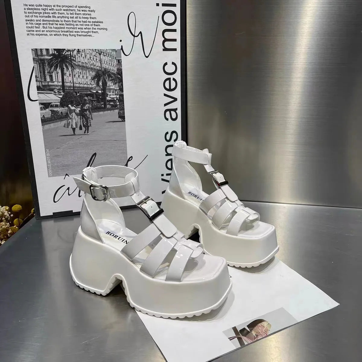 Brand New Design Goth Summer Sandals Women Platform Chunky High Heels Female Shoes Punk Thin Band 2023 Fashion Shoes For Woman