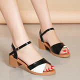 Cresfimix Women Fashion Black Comfort Summer Hollow Open Toe Square Heel Shoes Lady Spring Buckle Strap Open Toe Heels A9511