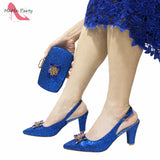 Fuchsia Color Italian Classics Design African Women Shoes and Bag Set High Quality with Shinning Crystal for Wedding Party